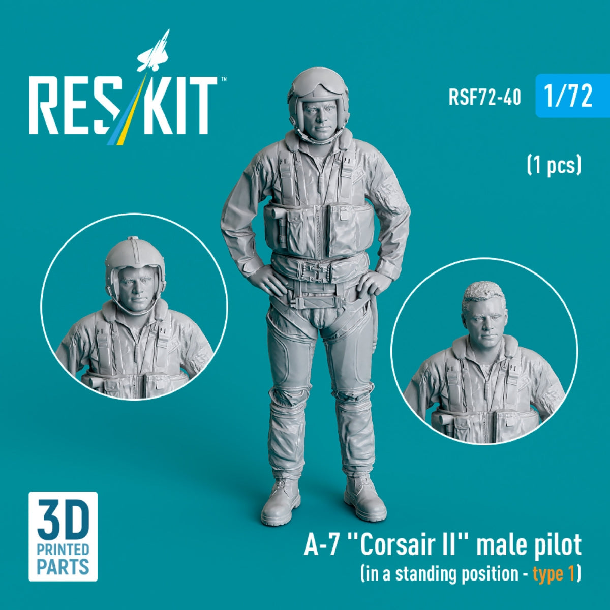 RESKIT RSF72-0040 A-7 "Corsair II" male pilot (in a standing position - type 1) (1 pcs) (3D Printed) 1/72