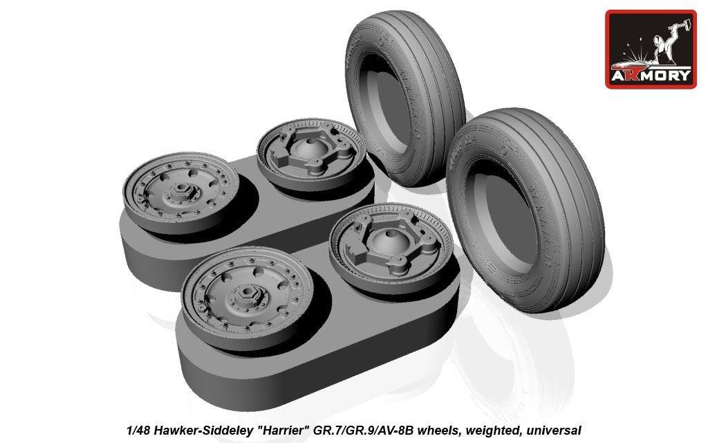 Roues avec pneus lestés pour Hawker-Siddeley Harrier GR.7/GR.9/AV-8B (Armory Models AW48405) à l&amp;#39;échelle 1/48 – image 6