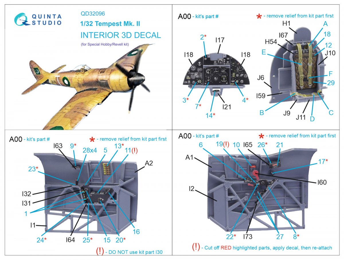 Quinta Studio QD32096 Tempest Mk.II 3D-Printed &amp;amp; coloured Interior on decal paper (Special Hobby/Revell) 1/32 – immagine 12