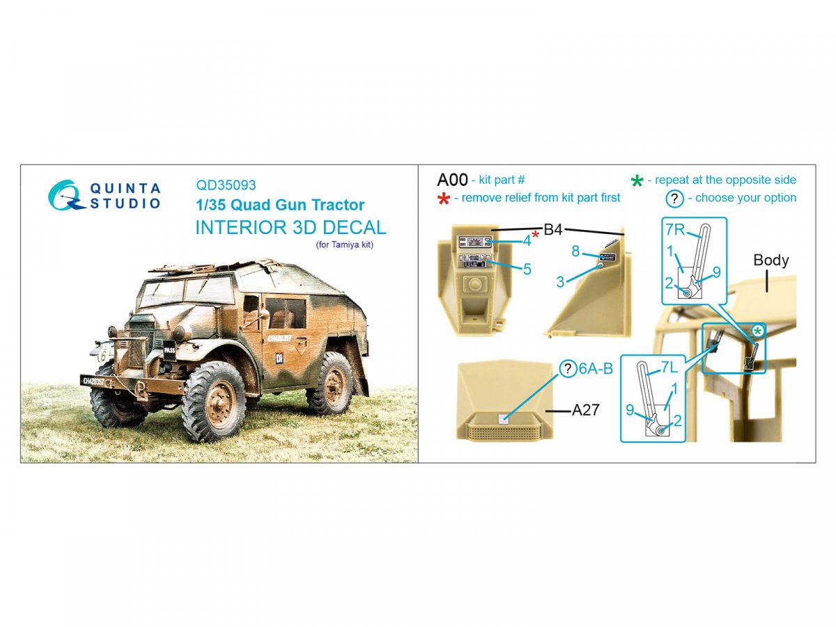 Quinta Studio QD35093 Quad Gun Tractor 3D-Printed &amp;amp; colored Interior on decal paper (Tamiya) 1/35 – image 2