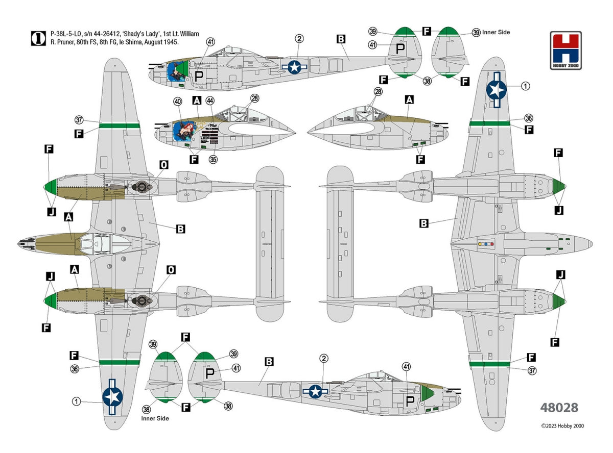 Hobby 2000 48028 P-38L Lightning 80th Fighter Squadron (ACADEMY+ CARTOGRAF + MASKI) 1/48 – Bild 3