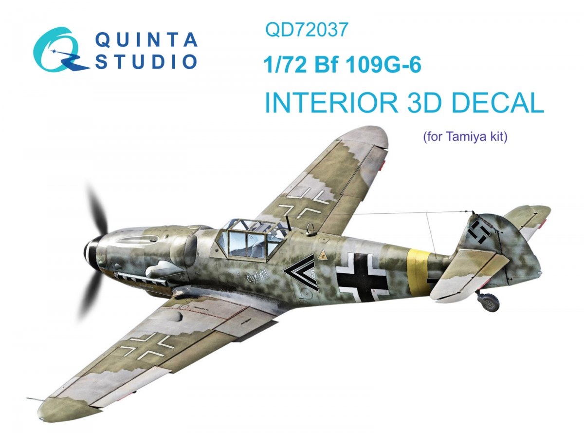 Quinta Studio QD72037 Bf 109 G-6 3D-Printed &amp;amp; coloured Interior on decal paper (Tamiya) 1/72