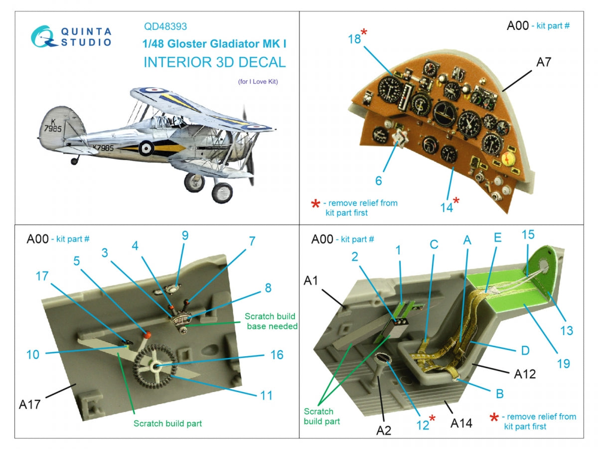 Quinta Studio QD48393 Gloster Gladiator MKI 3D-Printed &amp;amp; coloured Interior on decal paper (I Love Kit) 1/48 – Bild 2