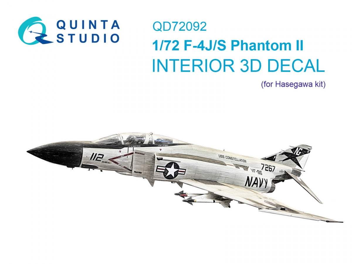 Quinta Studio QD72092 F-4J/S 3D-Printed &amp; colored Interior on decal paper (Hasegawa) 1/72