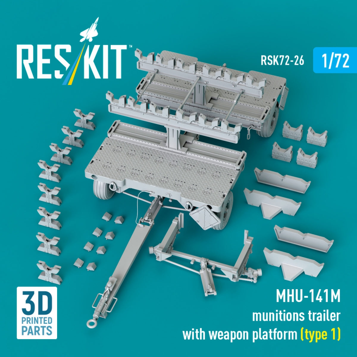 RESKIT RSK72-0026 MHU-141M munitions trailer with weapon platform (type 1) (3D Printed model kit) 1/72