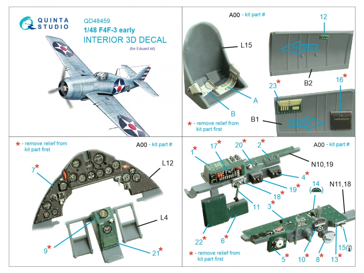 Quinta Studio QD48459 F4F-3 early 3D-Printed coloured Interior on decal paper (Eduard) 1/48 – immagine 5