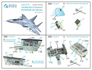 Quinta Studio QDS-32175 MiG-29 9-12 Fulcrum A 3D-Printed &amp;amp; coloured Interior on decal paper (Trumpeter) (Small version) 1/32 – Bild 2