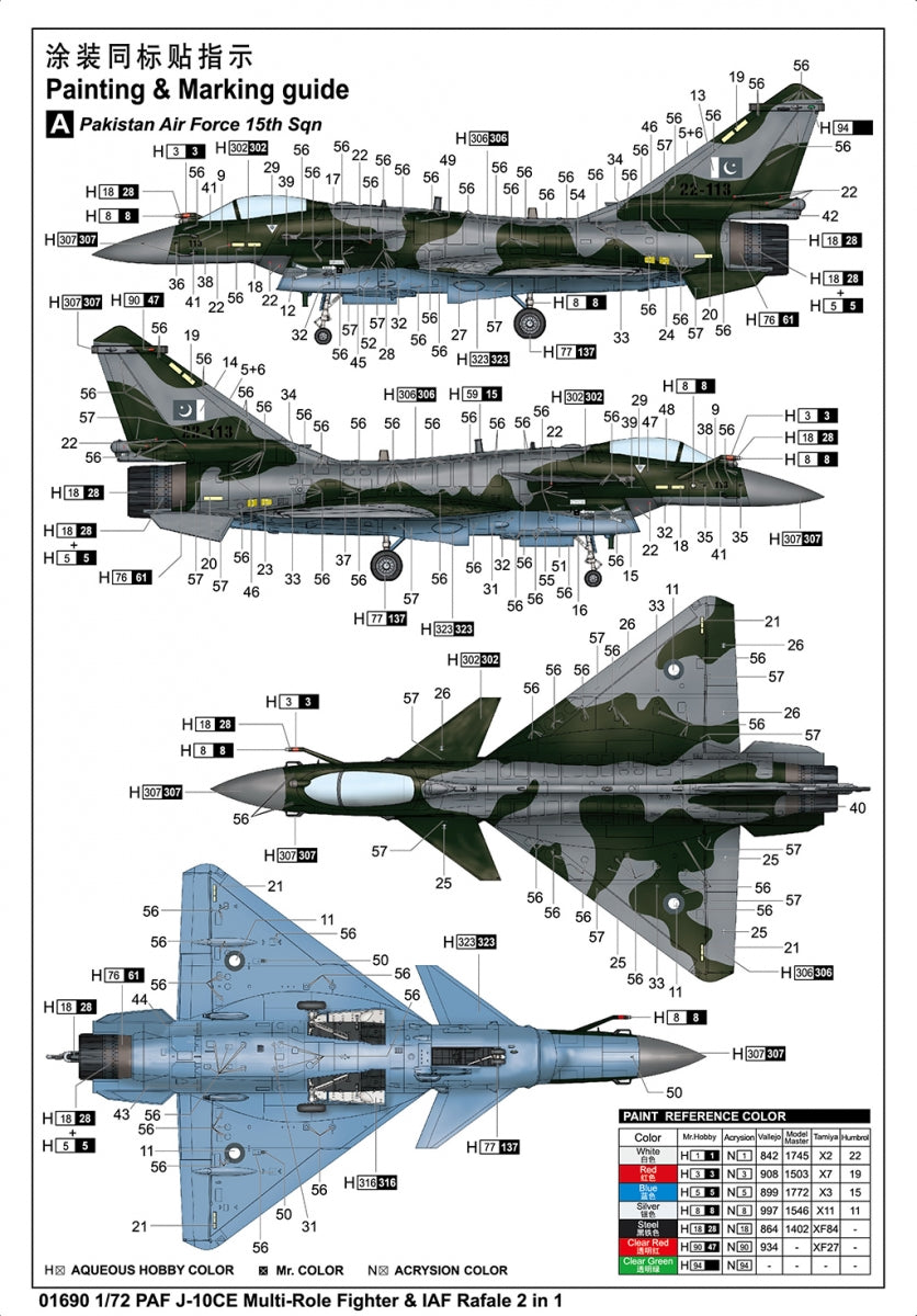 Trumpeter 01690 PAF J-10CE Multi-Role Fighter &amp; IAF Rafale 2 in 1 1/72