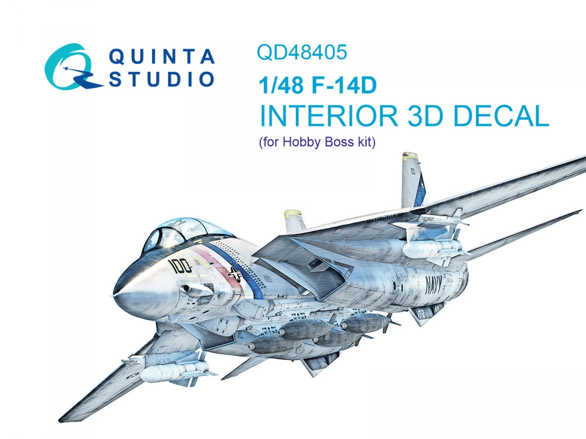 Quinta Studio QD48405 F-14D 3D-Printed &amp; colored Interior on decal paper (Hobby Boss) 1/48