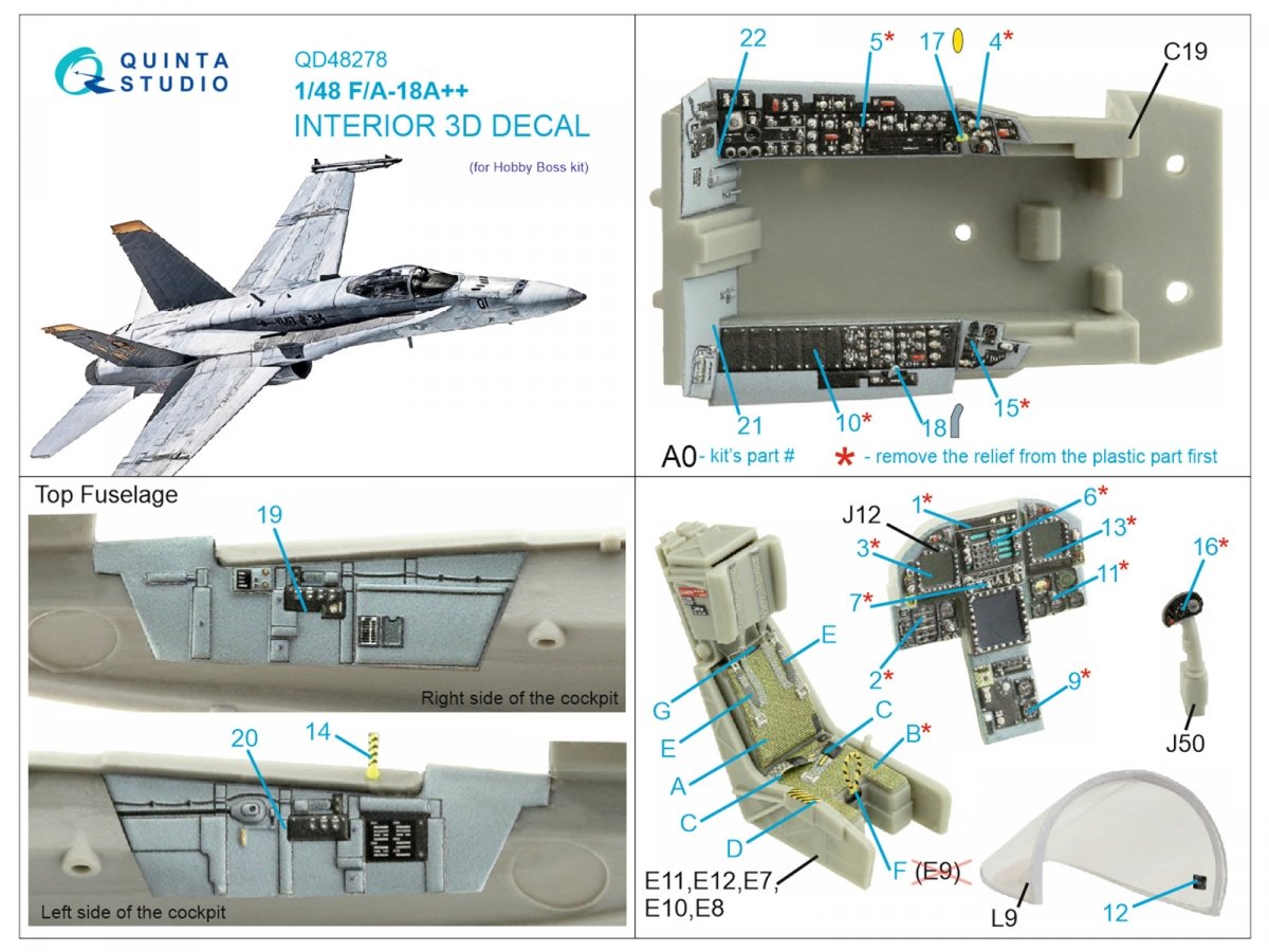 Quinta Studio QD48278 F/A-18А++ 3D-Printed &amp;amp; coloured Interior on decal paper (HobbyBoss) 1/48 – zdjęcie 2
