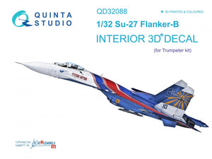 Quinta Studio QD32088 Su-27 3D-Printed &amp;amp; coloured Interior on decal paper (Trumpeter) (full version) 1/32