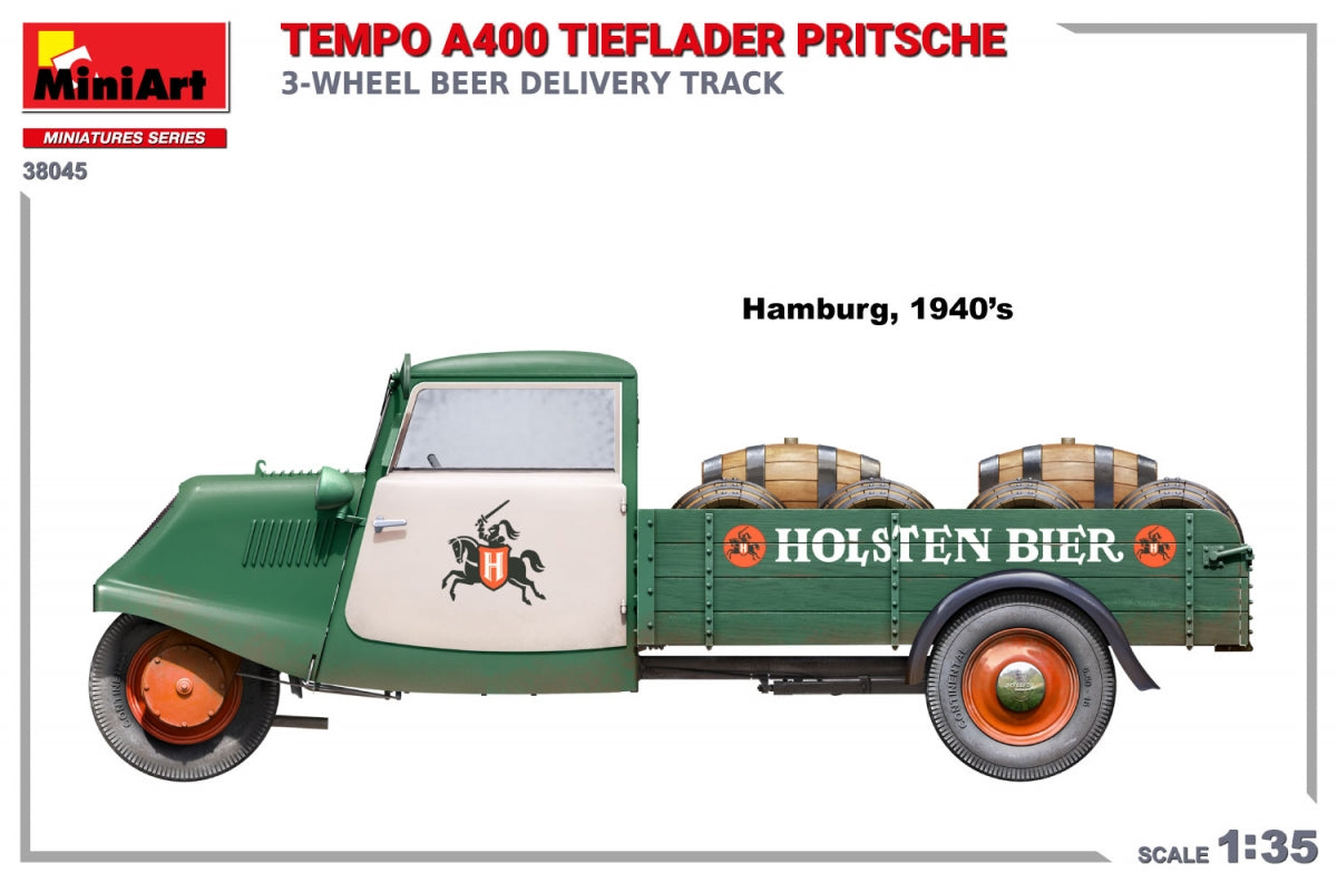MiniArt 38045 TEMPO A400 TIEFLADER PRITSCHE CAMION DE LIVRAISON DE BIÈRE À 3 ROUES 1/35 – image 4