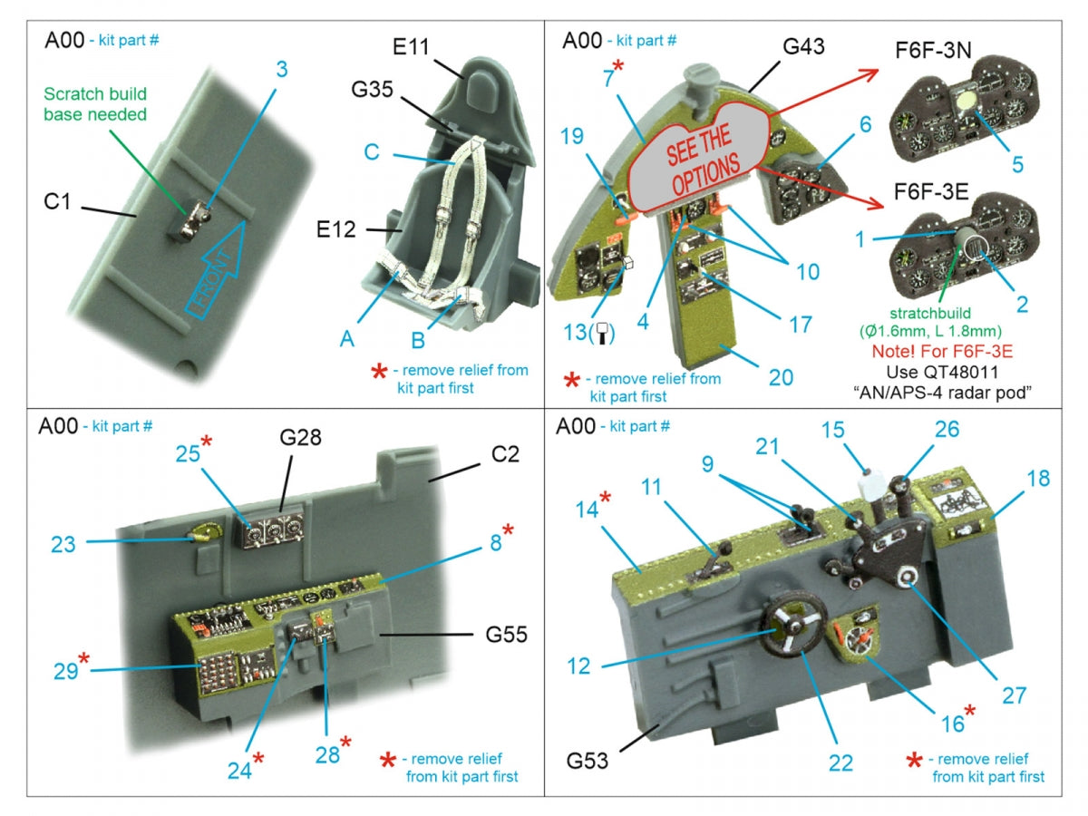 Quinta Studio QD48413 F6F-3E/N Hellcat 3D-Printed &amp;amp; coloured Interior on decal paper (Eduard) 1/48 – imagen 2