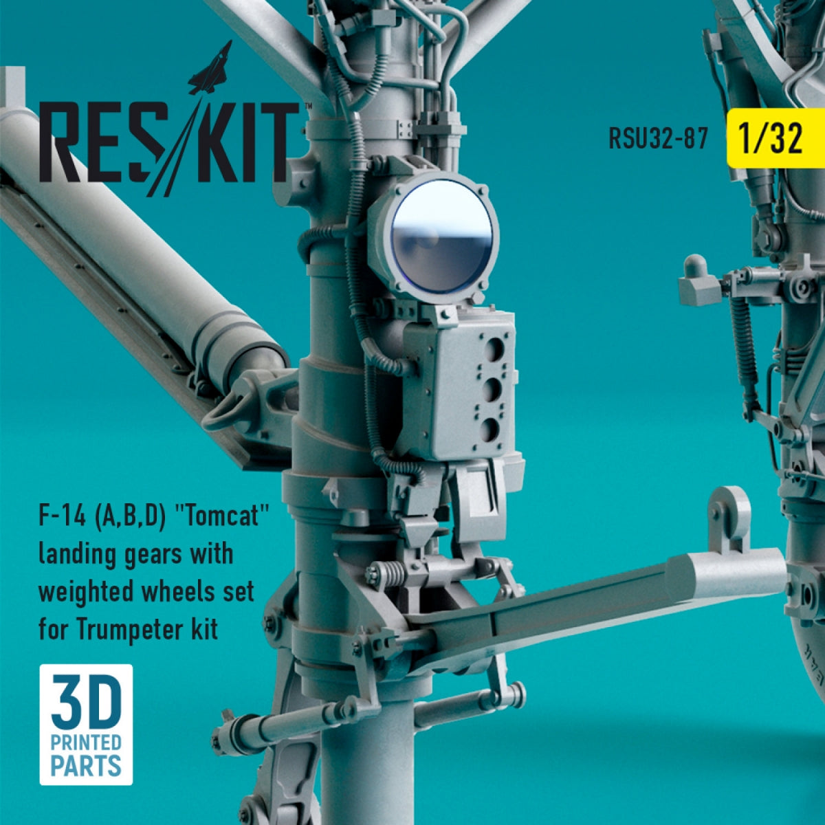 RESKIT RSU32-0087 F-14 (A,B,D) « TOMCAT » : train d&amp;#39;atterrissage avec roues lestées pour maquette Trumpeter (impression 3D) 1/32 – image 4