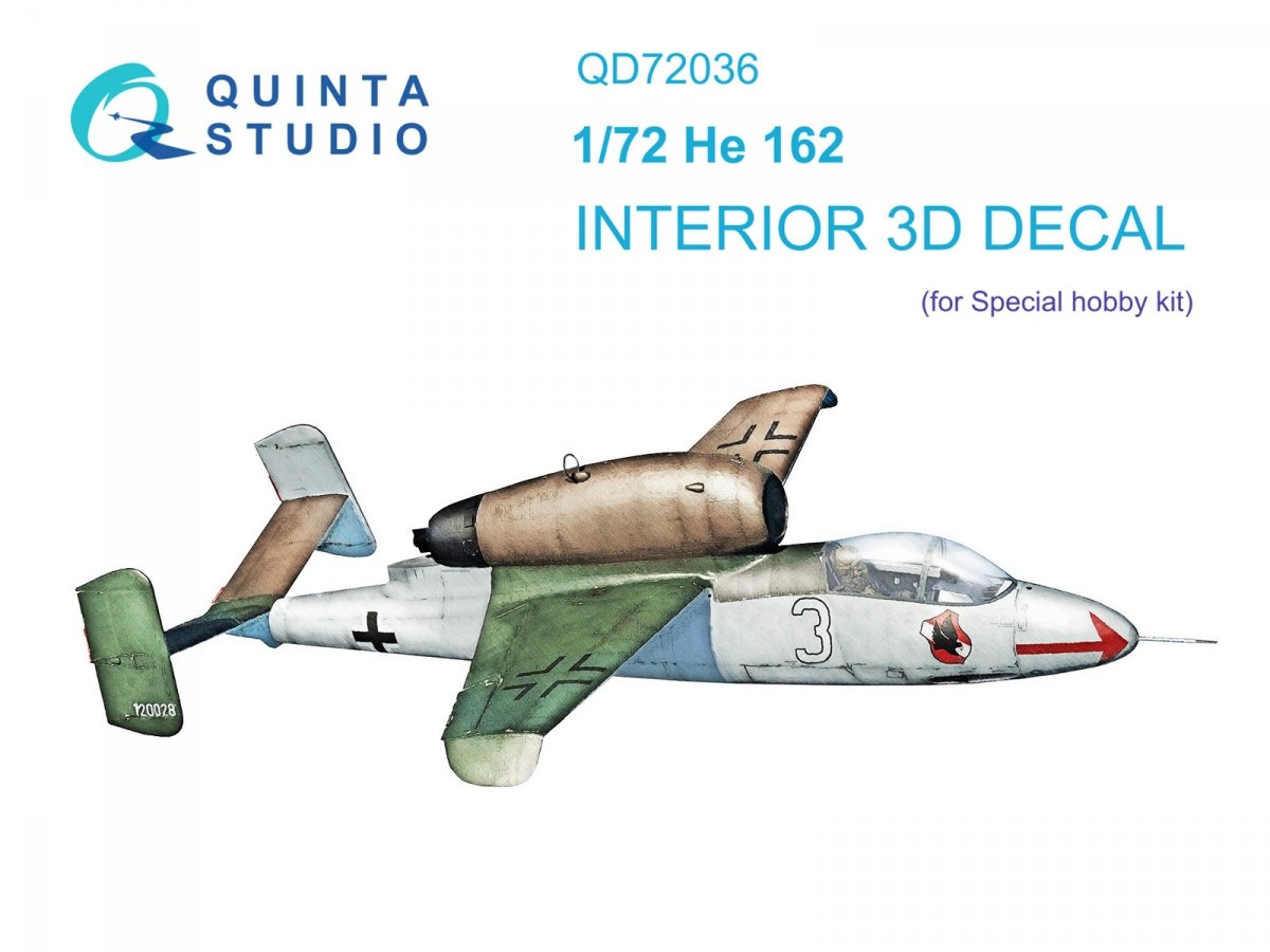 Quinta Studio QD72036 He 162 3D-Printed &amp; colored Interior on decal paper (Special Hobby) 1/72