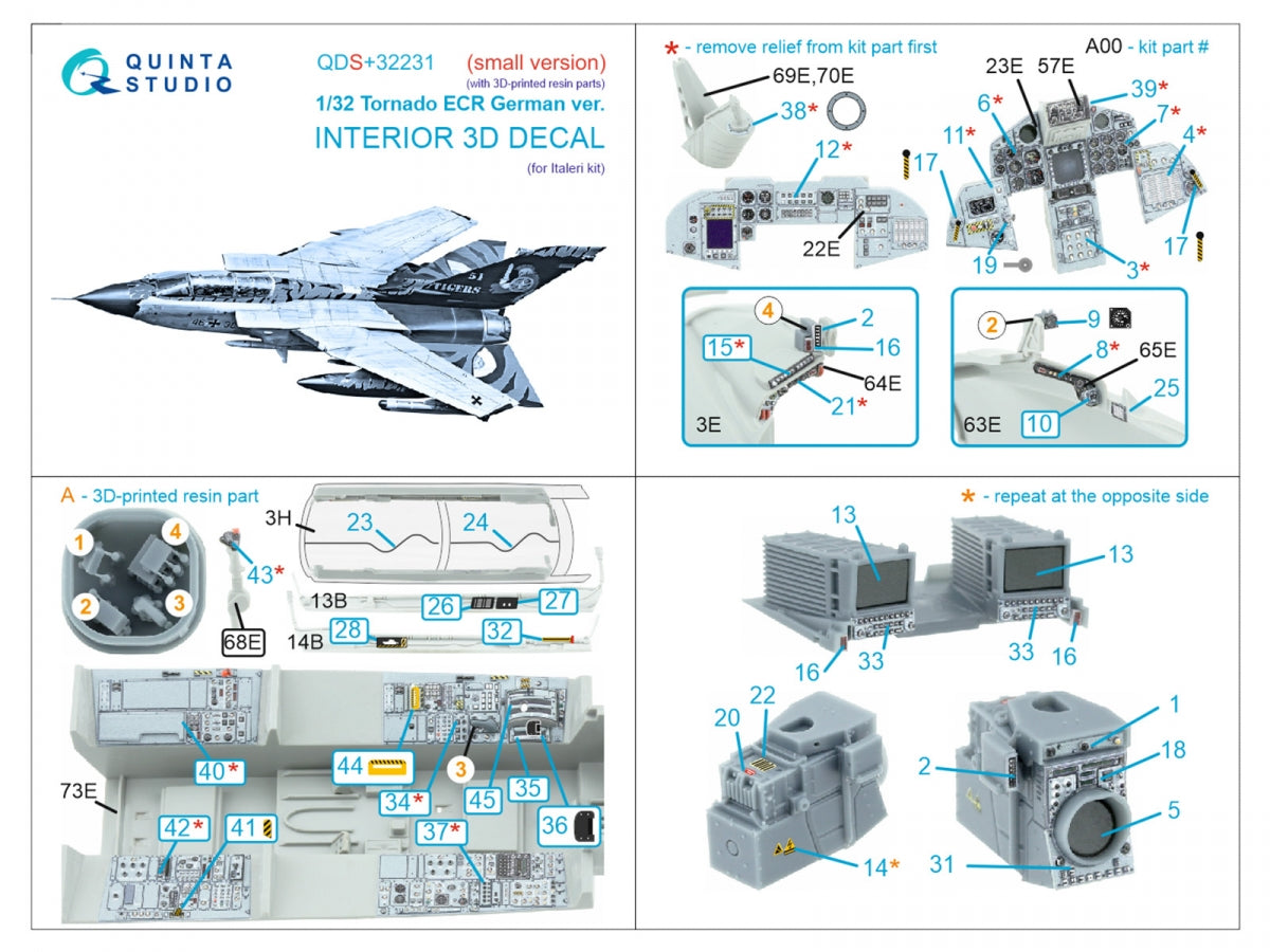 Quinta Studio QDS+32231 Tornado ECR German 3D-Printed &amp;amp; coloured Interior on decal paper (Italeri) (Small version) (with 3D-printed resin parts) 1/32 – imagen 3