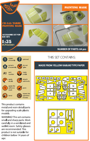 Clear Prop! CPA35001 CH-54 painting mask on &amp;quot;yellow kabuki paper&amp;quot; for ICM kit 53054 1/35 – immagine 2