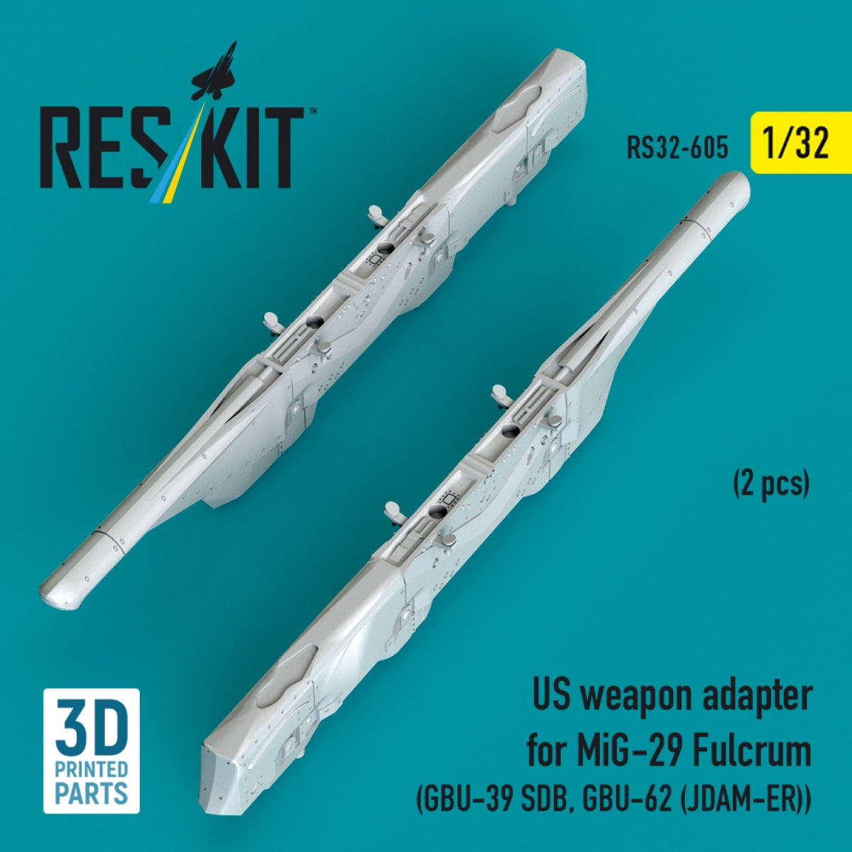 RESKIT RS32-0605 US weapon adapter for MiG-29 Fulcrum (2 pcs) (GBU-39 SDB, GBU-62 (JDAM-ER)) (3D Printed) 1/32