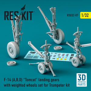 RESKIT RSU32-0087 F-14 (A,B,D) « TOMCAT » : train d&amp;#39;atterrissage avec roues lestées pour maquette Trumpeter (impression 3D) 1/32