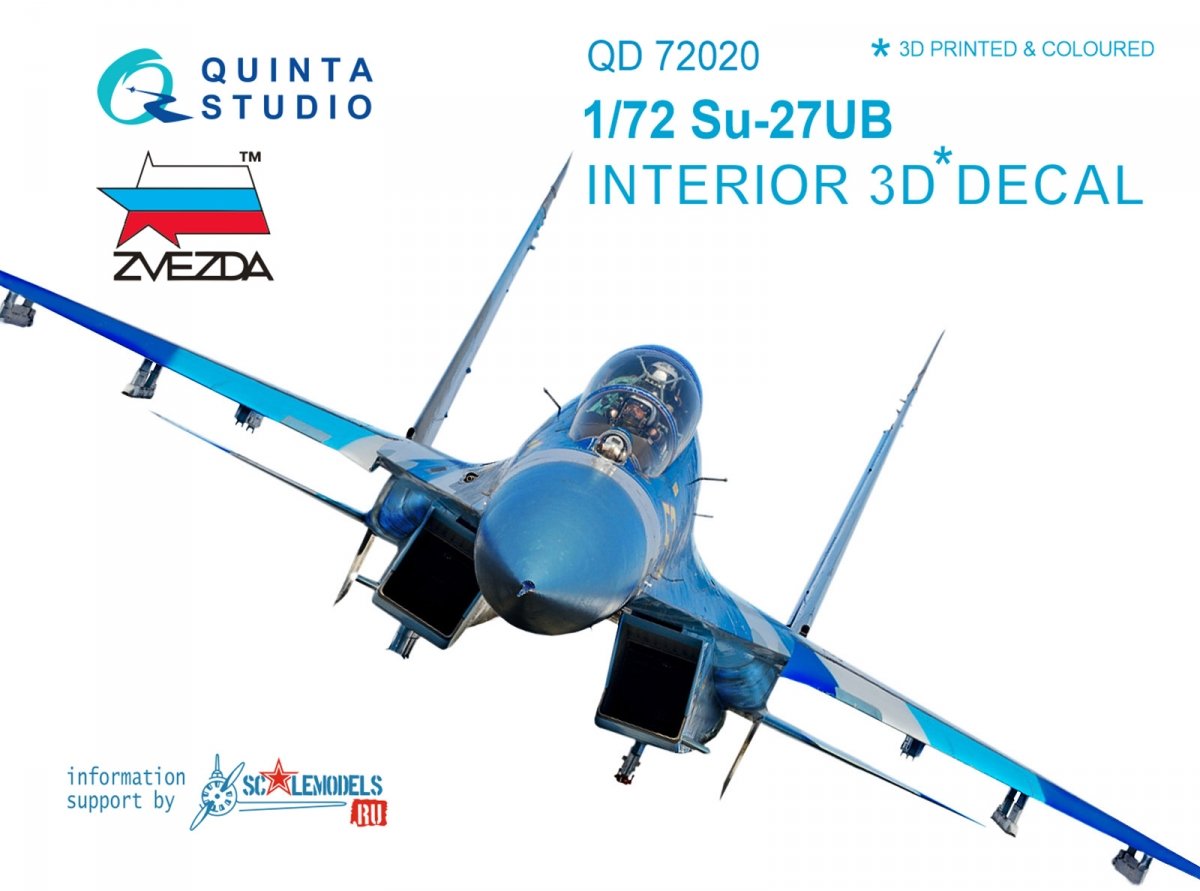 Quinta Studio QD72020 Su-27UB 3D-Printed & coloured Interior on decal paper (for Zvezda kit) 1/72