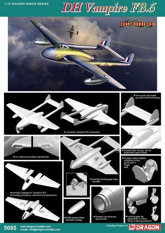 Cyber-Hobby 5085 DH Vampire FB.5 1/72 – zdjęcie 2