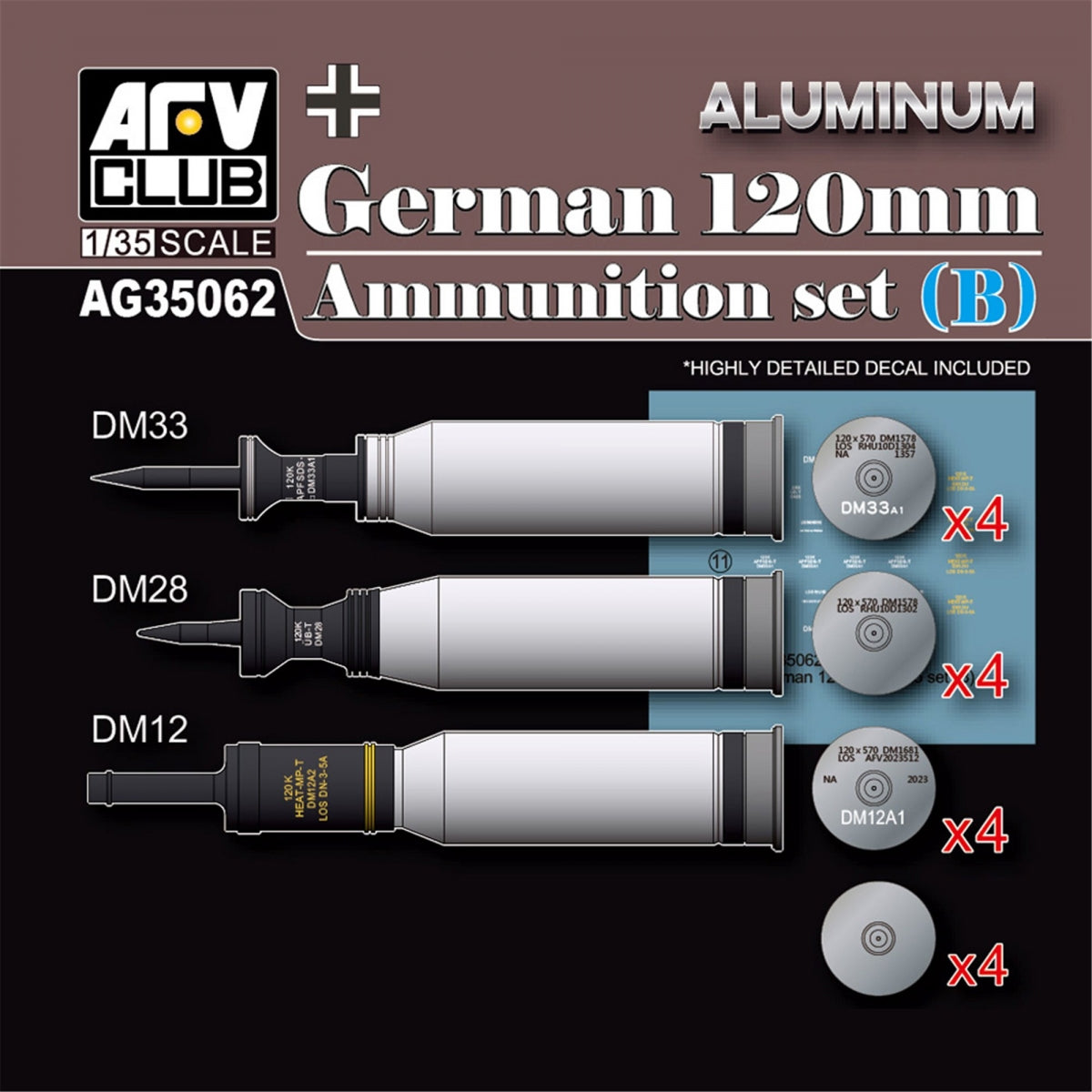 AFV Club AG35062 Coffret de munitions allemandes de 120 mm (B) (Aluminium) 1/35