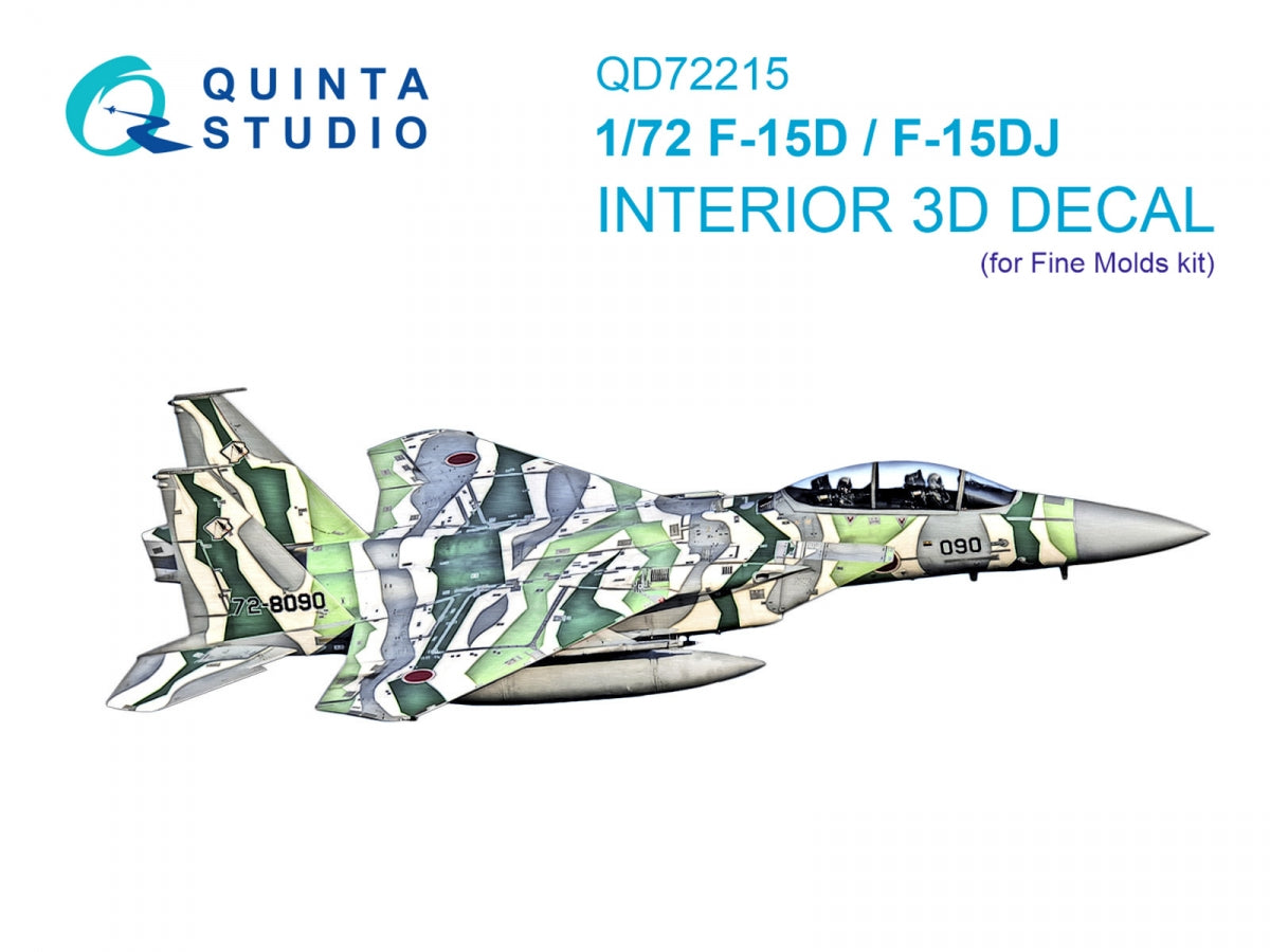 Intérieur imprimé en 3D et coloré sur papier décalcomanie pour F-15D/F-15DJ Eagle (Fine Molds) de Quinta Studio QD72215, échelle 1/72
