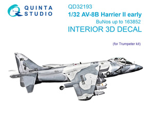 Quinta Studio QD32193 AV-8B Harrier II early 3D-Printed &amp;amp; coloured Interior on decal paper (Trumpeter) 1/32