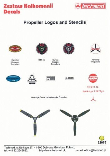 Techmod 32076 Logos et pochoirs d'hélice / Marquages ​​d'hélice 1/32