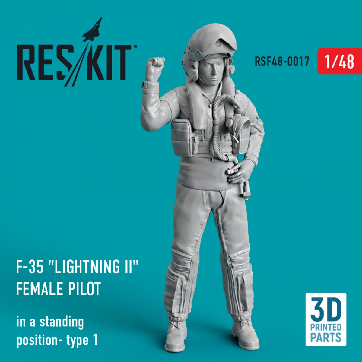 RESKIT RSF48-0017 F-35 "LIGHTNING II" FEMALE PILOT (IN A STANDING POSITION- TYPE 1) (3D PRINTED) 1/48