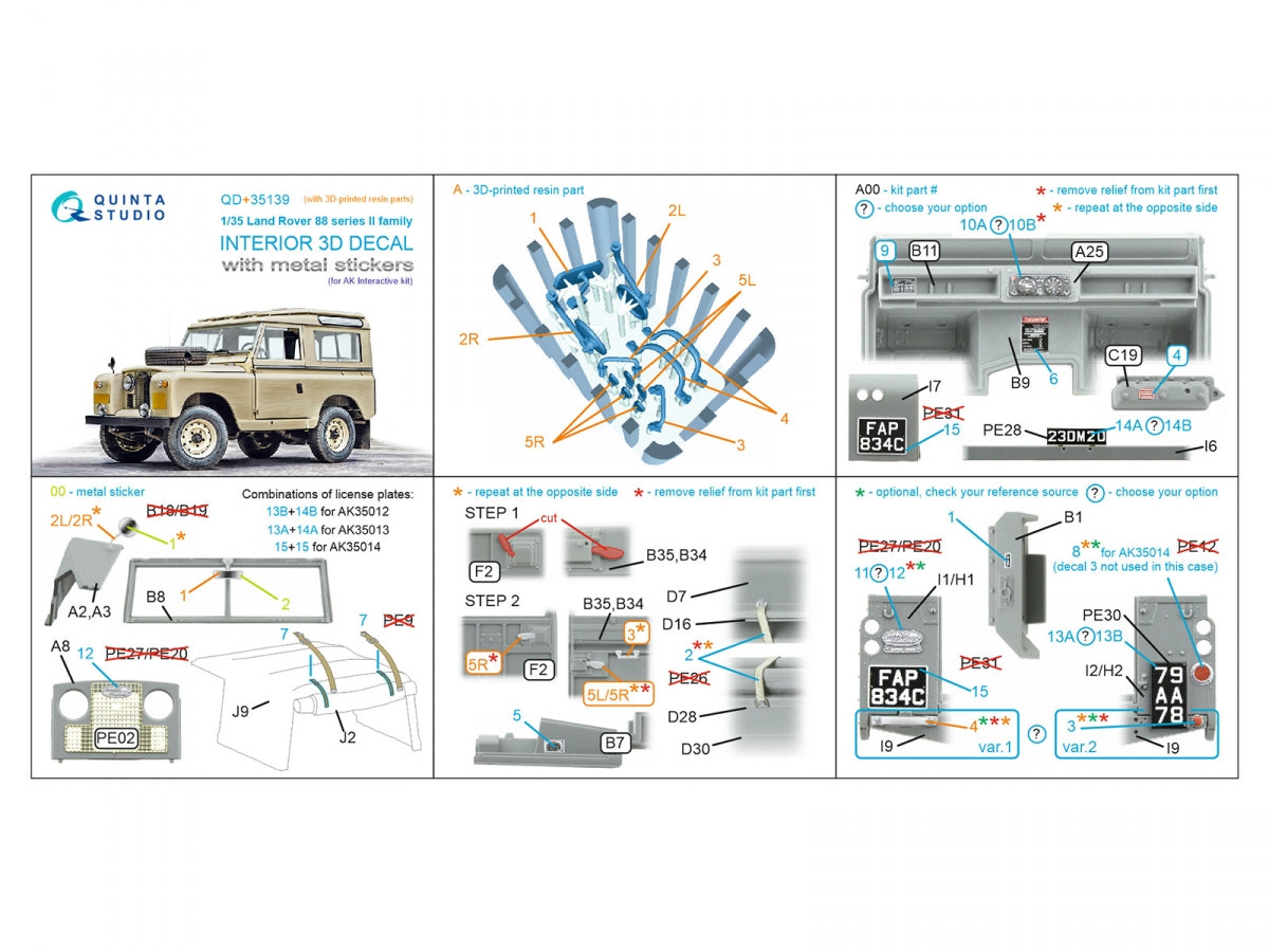 Quinta Studio QD+35139 Land Rover 88 series II family 3D-Printed &amp;amp; colored Interior on decal paper (AK Interactive) (with 3D-printed resin parts) 1/35 – image 15