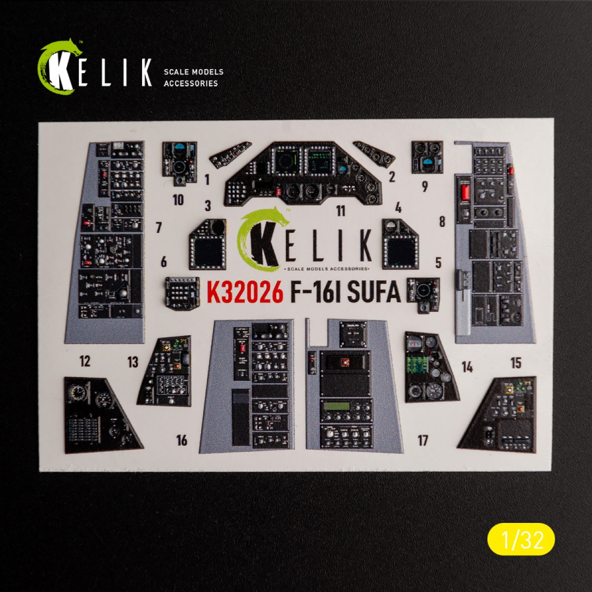 KELIK K32026 F-16I &amp;quot;Sufa&amp;quot; - interior 3D decals for Academy kit 1/32 – immagine 2