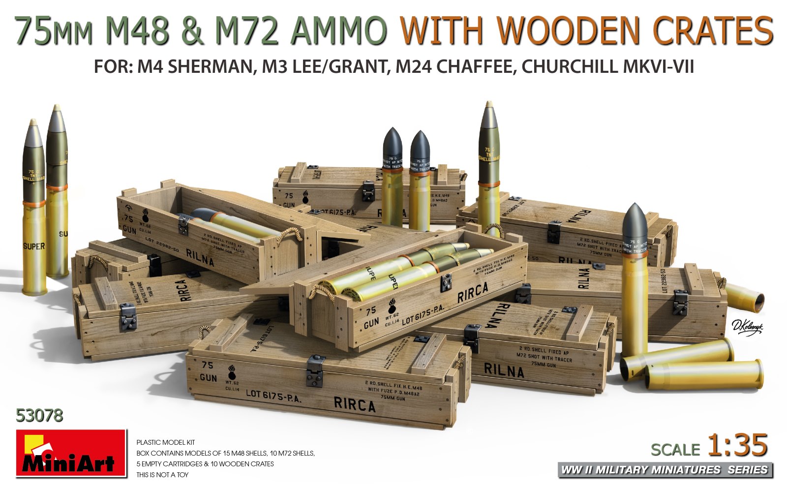 MiniArt 53078 75 mm M48 & M72 Ammo w/Wooden Crates 1/35