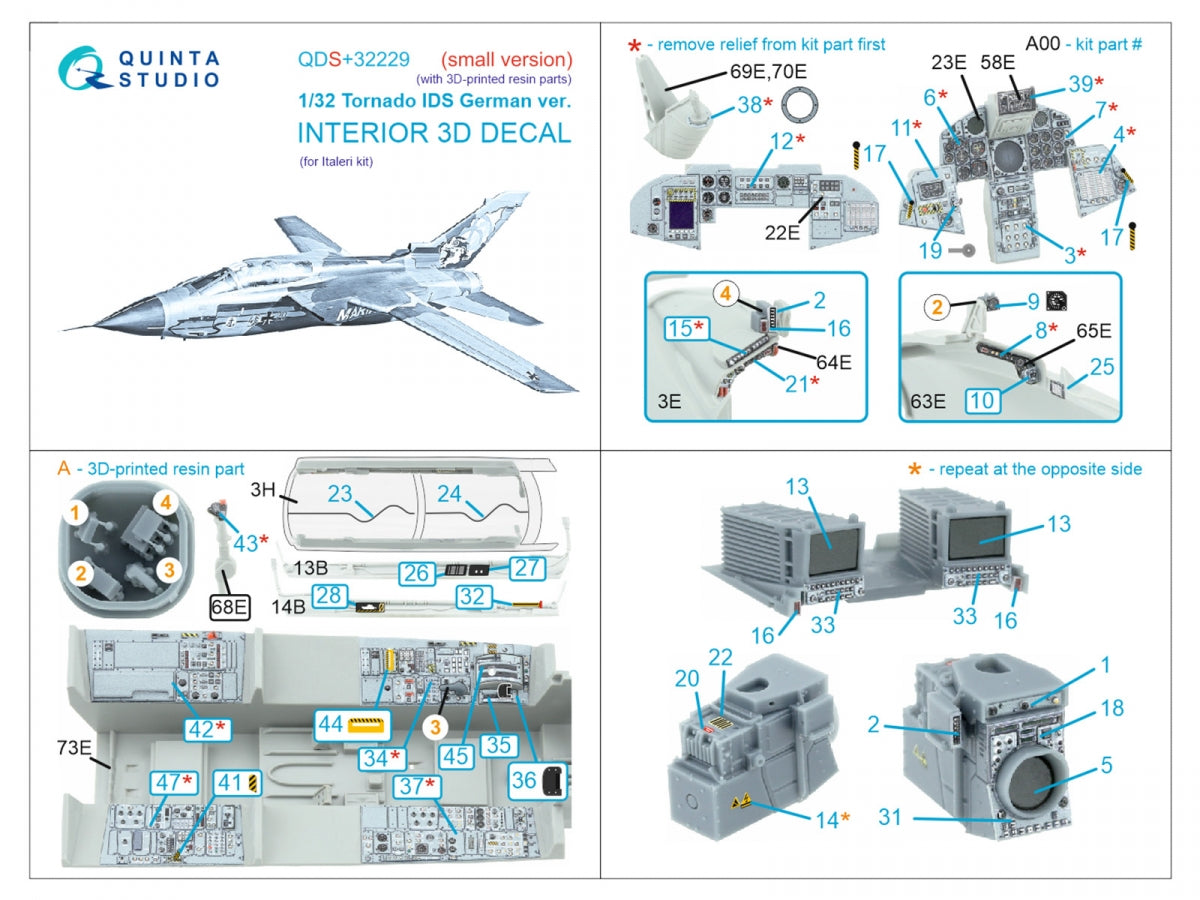 Quinta Studio QDS+32229 Tornado IDS German 3D-Printed &amp;amp; coloured Interior on decal paper (Italeri) (Small version) (with 3D-printed resin parts) 1/32 – immagine 3