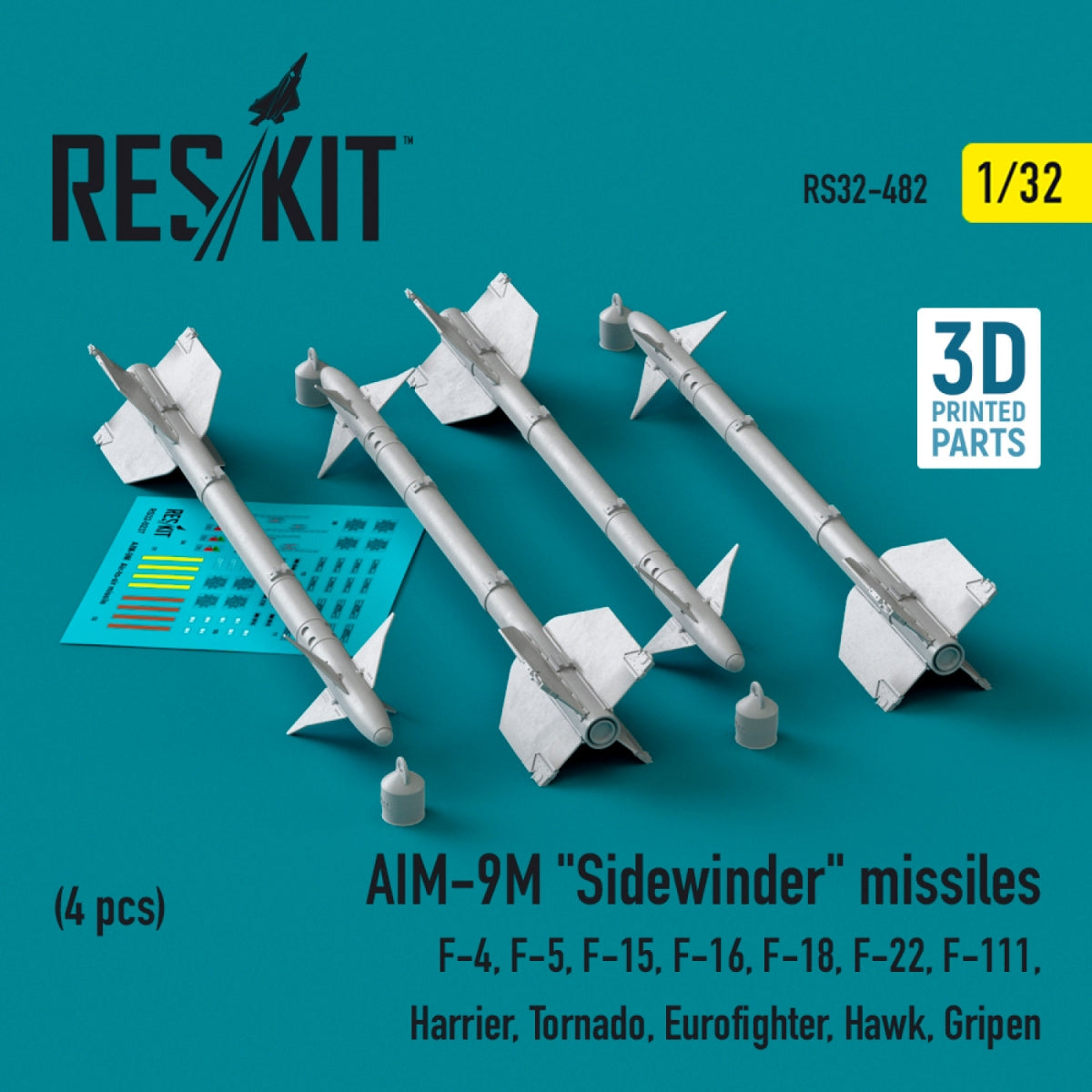 Missiles AIM-9M « Sidewinder » RESKIT RS32-0482 (4 pièces) (Impression 3D) 1/32