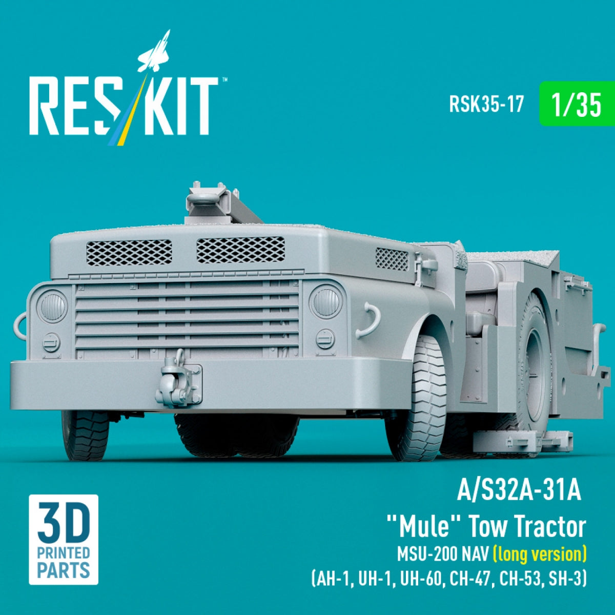 RESKIT RSK35-0017 A/S32A-31A "Mule" Tow Tractor MSU-200 NAV (long version) (AH-1, UH-1, UH-60, CH-47, CH-53, SH-3) (3D Printed model kit) 1/35
