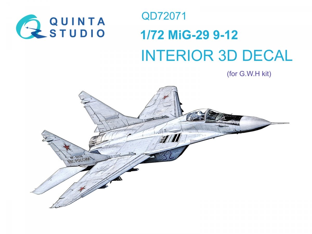 Quinta Studio QD72071 MiG-29 9-12 3D-Printed &amp;amp; coloured Interior on decal paper (GWH) 1/72