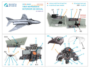 Quinta Studio QDS+48490 F-4S Phantom II 3D-Printed &amp;amp; coloured Interior on decal paper (Academy) (Small version) (with 3D-printed resin parts) 1/48 – immagine 3