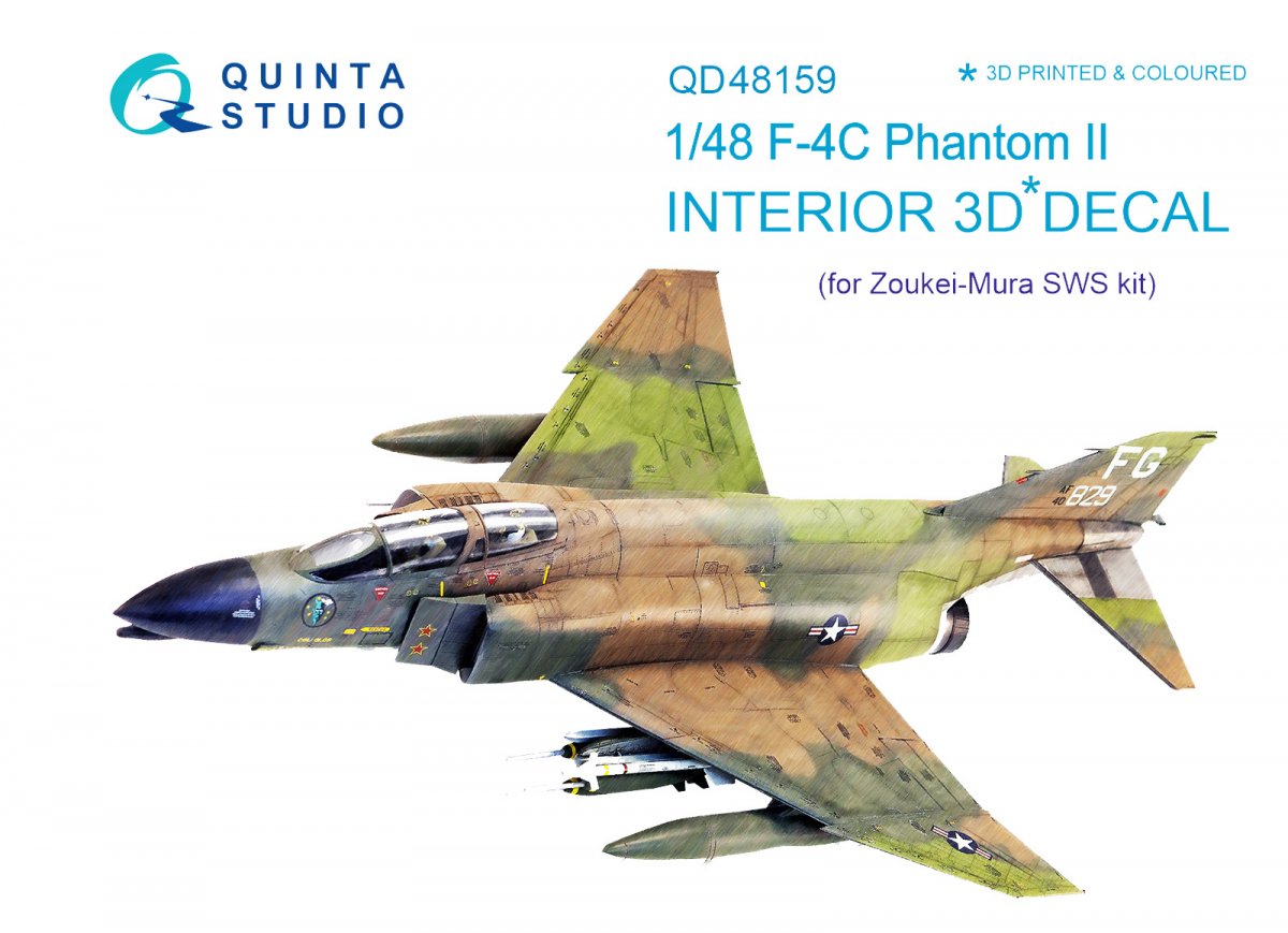 Quinta Studio QD48159 F-4C 3D-Printed &amp;amp; coloured Interior on decal paper (for ZM SWS kit) 1/48