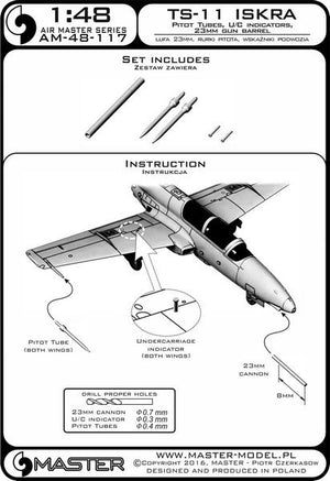 Master AM-48-117 TS-11 Iskra - Pilot Tubes and 23mm gun barrel 1/48 – imagen 3