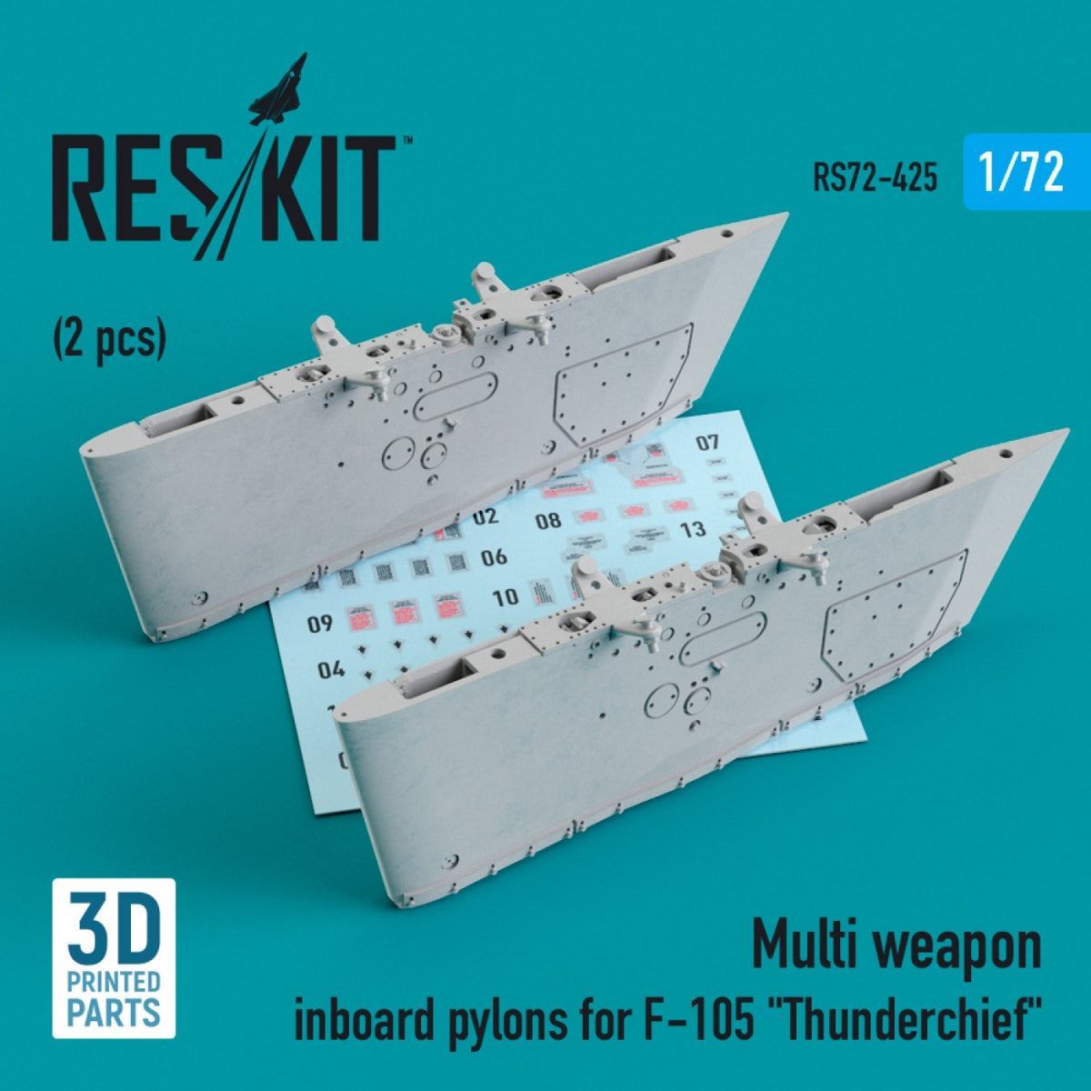 RESKIT RS72-0425 PYLÔNES D'ARMEMENT MULTIPLES INTÉRIEURS POUR F-105 « THUNDERCHIEF » (2 PIÈCES) (IMPRIMÉ EN 3D) 1/72