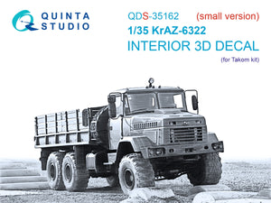 Quinta Studio QDS-35162 KrAZ-6322 3D-Printed &amp; coloured Interior on decal paper (Takom) (Small version) 1/35