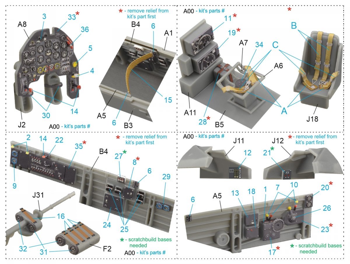 Quinta Studio QD48098 Ju 87B-2/R-2 3D-Printed &amp;amp; coloured Interior on decal paper (Hasegawa) 1/48 – immagine 11