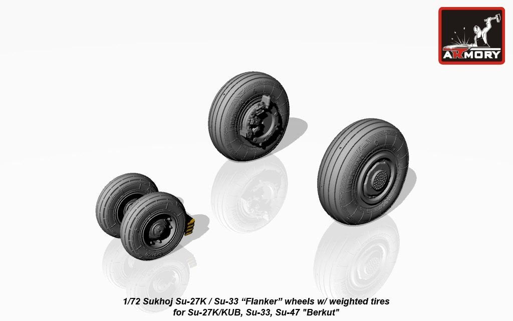 Armory Models AW72034 Sukhoj Su-27K / Su-33 Flanker wheels w/ weighted tires, front mudguard 1/72 – Bild 3