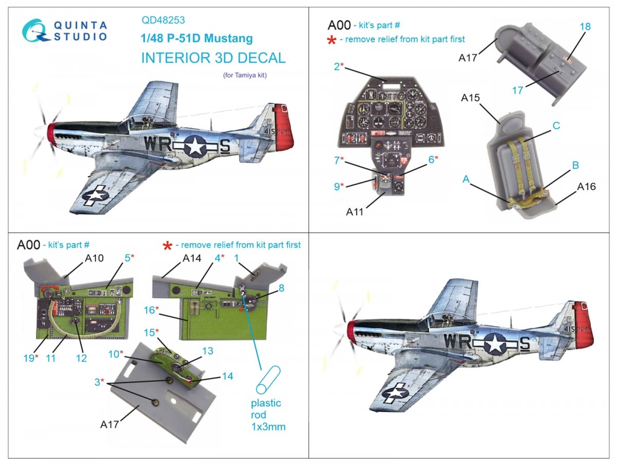 Quinta Studio QD48253 P-51D 3D-Printed &amp;amp; colored Interior on decal paper (Tamiya) 1/48 – image 2