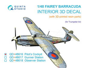 Quinta Studio QD+48616 Fairey Barracuda Pilot's Cockpit 3D-Printed &amp; coloured Interior on decal paper (Trumpeter) (with 3D-printed resin parts) 1/48