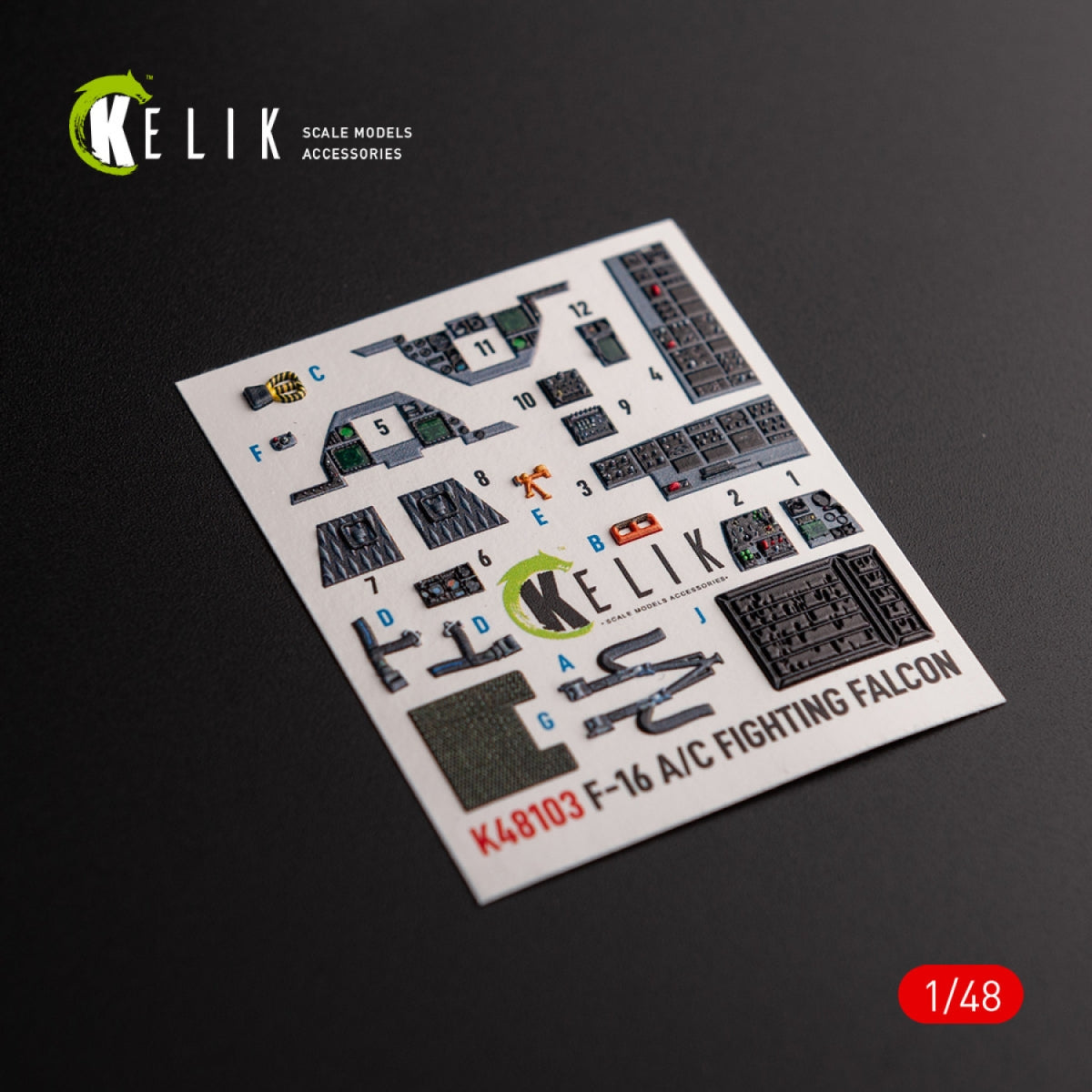 KELIK K48103 F-16A/C - décalcomanies 3D intérieures pour maquette Academy au 1/48