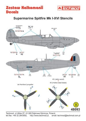 Techmod 48093 - Supermarine Spitfire I-XVI Stencils 1/48 – imagen 2