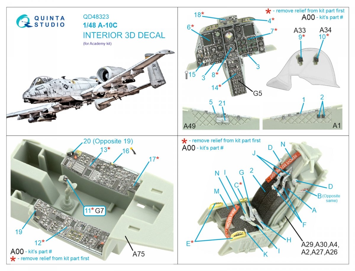 Intérieur imprimé en 3D et coloré sur papier décalcomanie Quinta Studio QD48323 A-10C (Academy) 1/48  – image 2