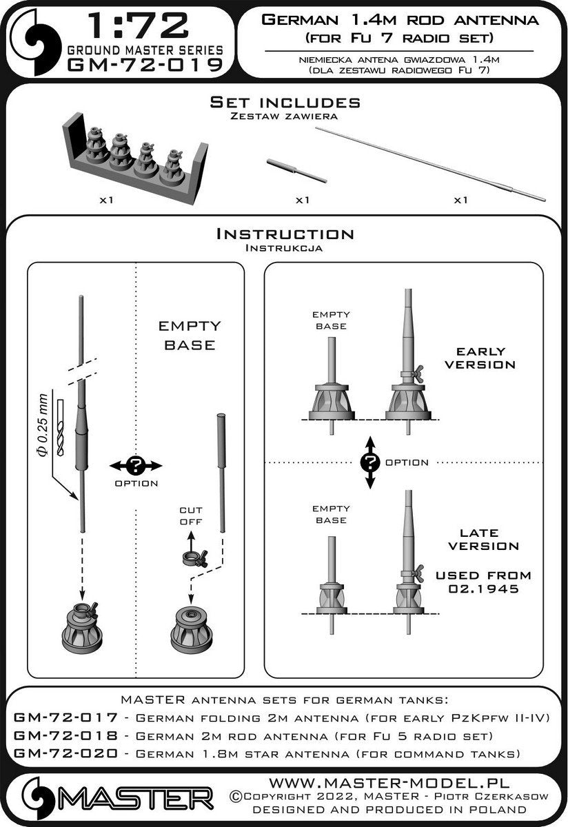 Master GM-72-019 German WWII 1,4m rod antenna (for Fu 7 radio set) (1pc) 1/72 – immagine 7